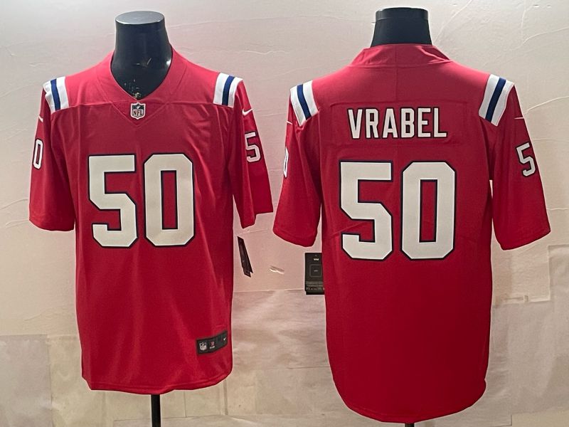 Men 2026 New England Patriots #50 Vrabel Red Limited Nike NFL Jersey style 04
